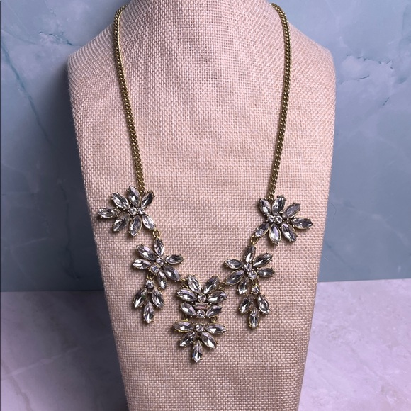 J. Crew Gold and Crystal Floral Statement Necklace
